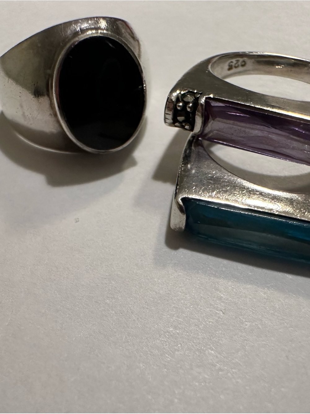 Sterling Silver Trio Ring Set with Black, Blue, and Purple Stones - Picture 4 of 4